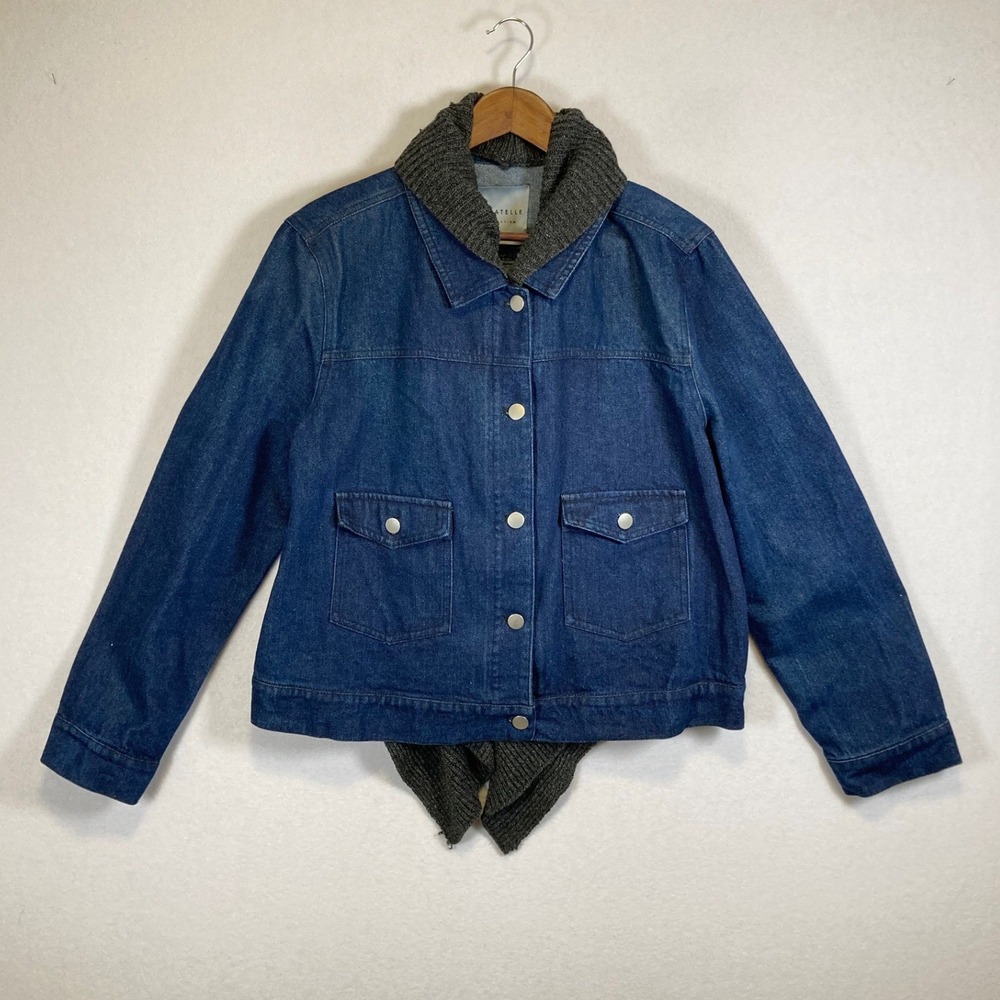 Layered Aesthetic Bagatelle Women XL Blue Denim Knit Trim Snap Button Jacket